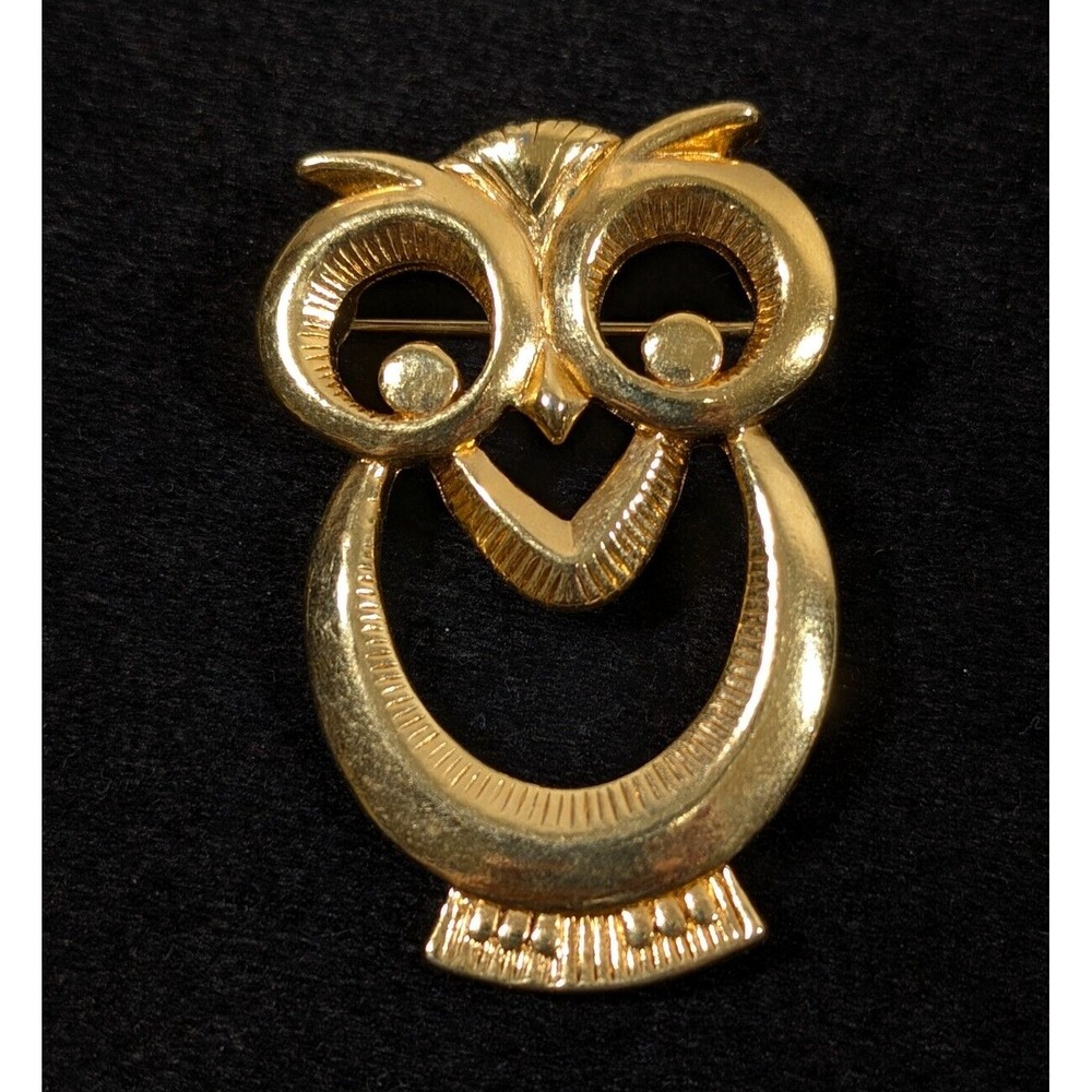 Vintage Gold Tone Owl Openwork Brooch Pin Retro‎ Statement Animal Jewelry
